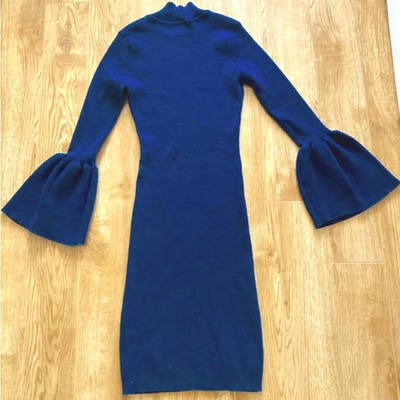 VENUS Blue, Knit, Bell Sleeve,  S-t-r-e-t-c-h Sweater Dress size Medium - Picture 3 of 8